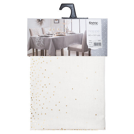 Tovaglia natalizia bianca e oro stampa leopardo – 140 × 360 cm