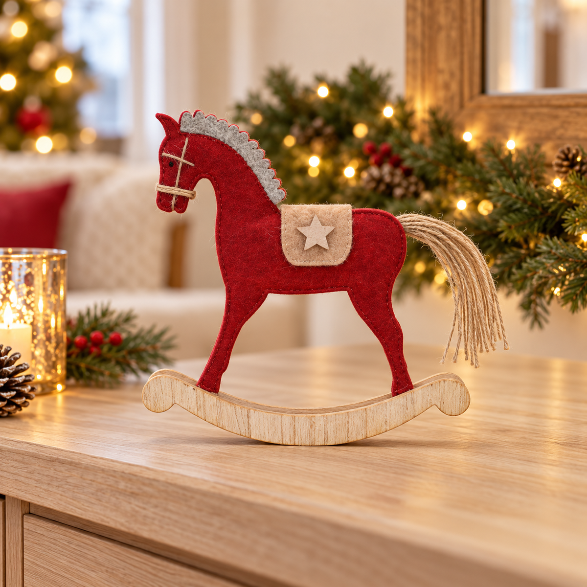 Cavallo a dondolo natalizio in feltro 22 cm – Koopman
