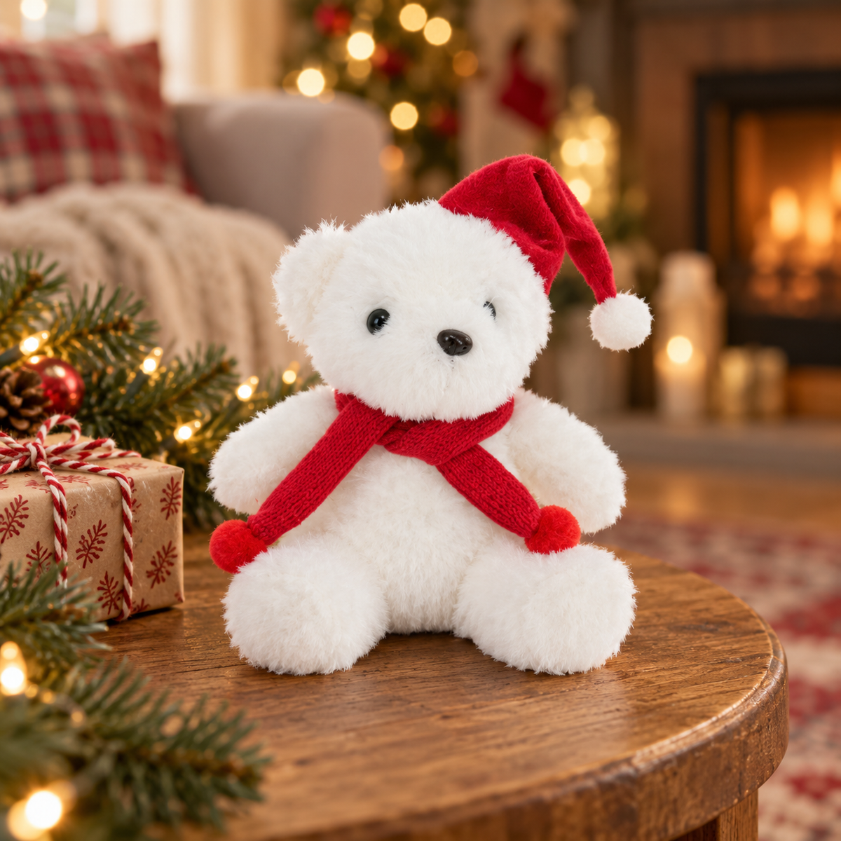 Orso natalizio di peluche 15 cm con cappello e sciarpa