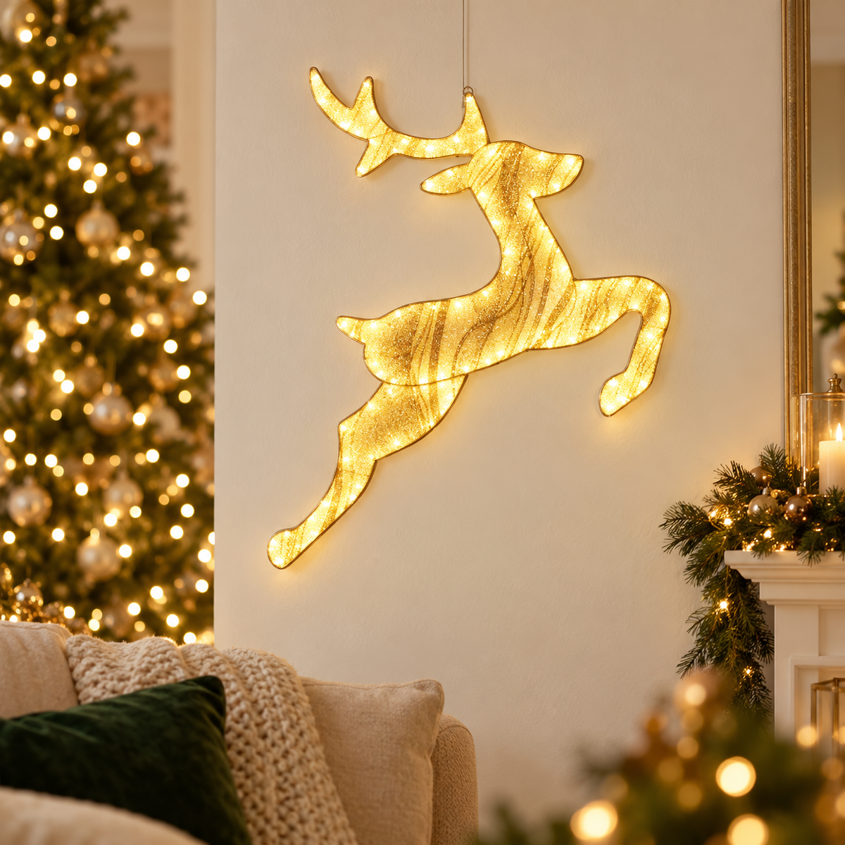 Renna natalizia luminosa oro 79 × 73 cm con 540 LED