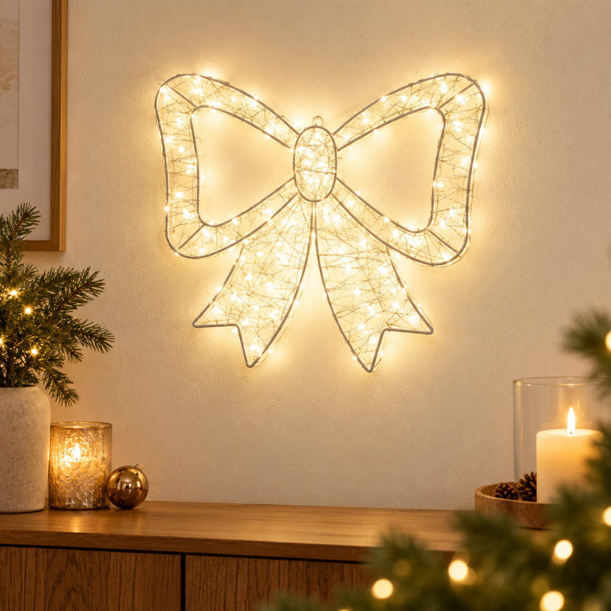 Fiocco natalizio luminoso 38 × 33 cm con 500 LED e timer