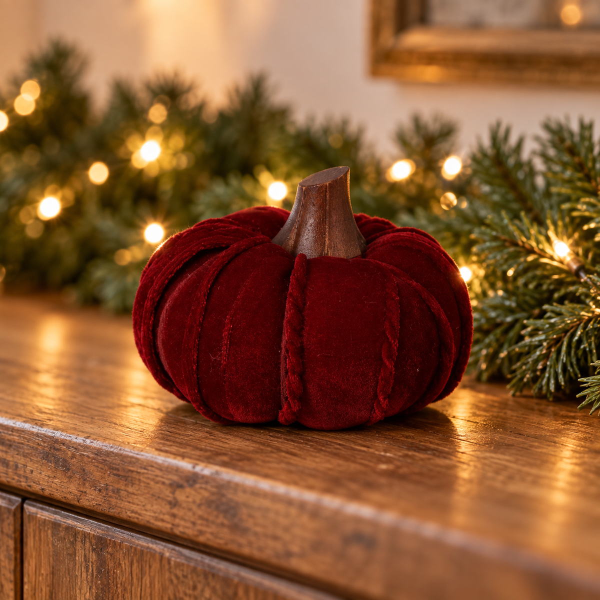 Zucca decorativa bordeaux in cotone 10 cm