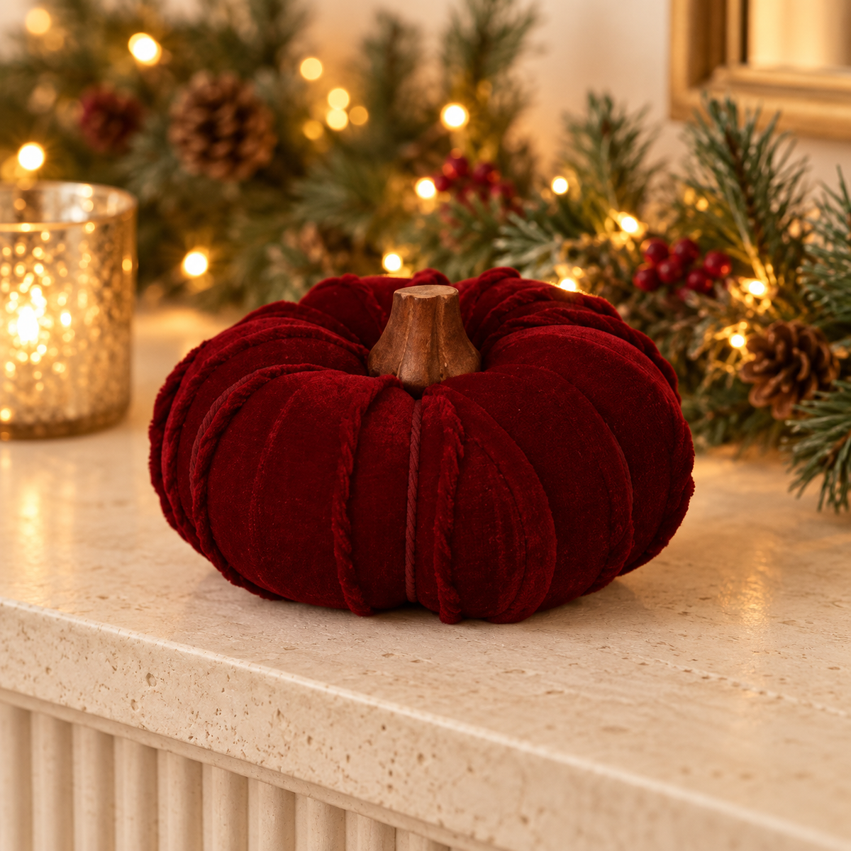 Zucca decorativa bordeaux in cotone 15 cm