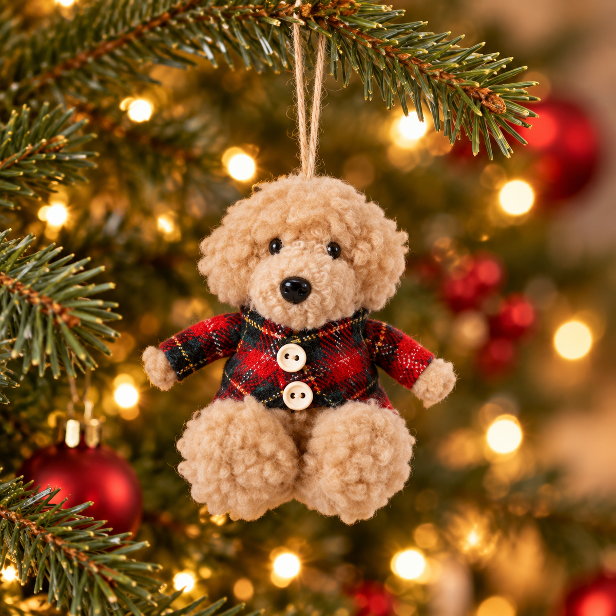 Cane natalizio da appendere con maglione tartan 11 cm