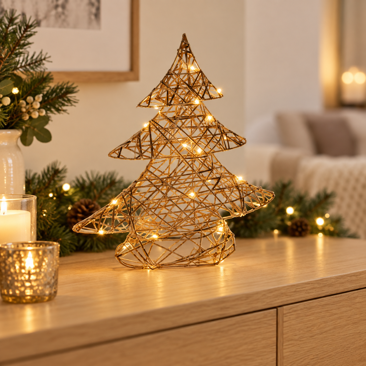 Albero natalizio champagne 30 cm con 20 LED e timer