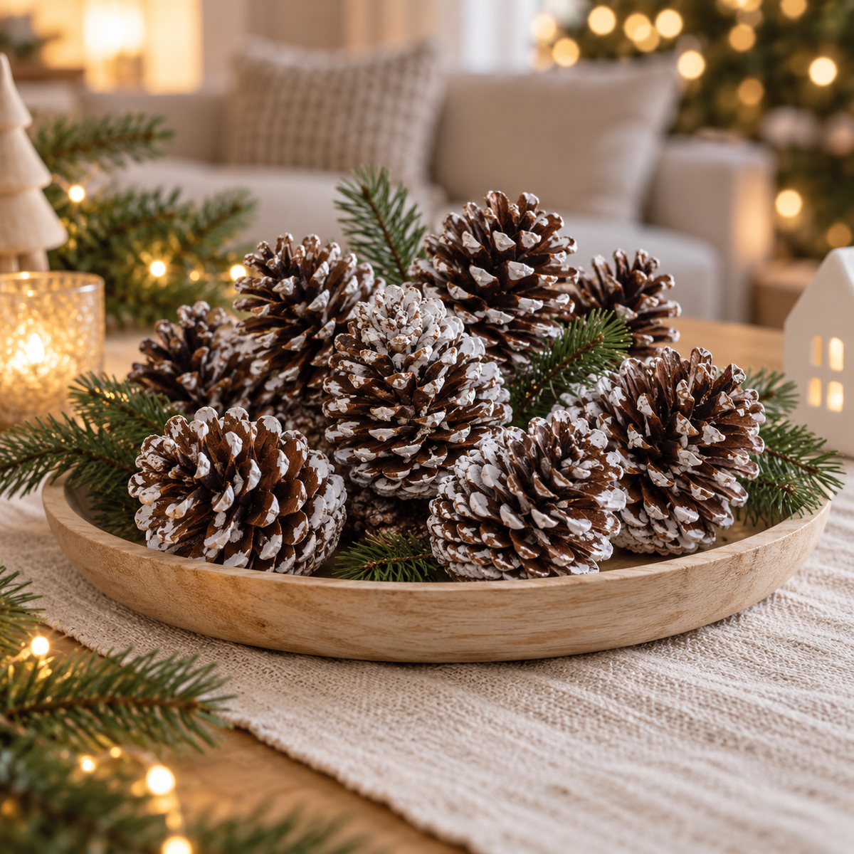 Pigne decorative innevate con punte bianche 300 g