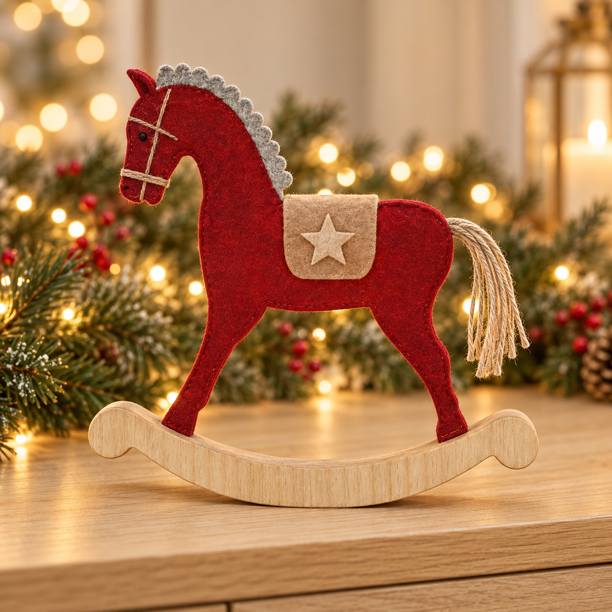 Cavallo a dondolo natalizio in feltro 30 cm – Koopman