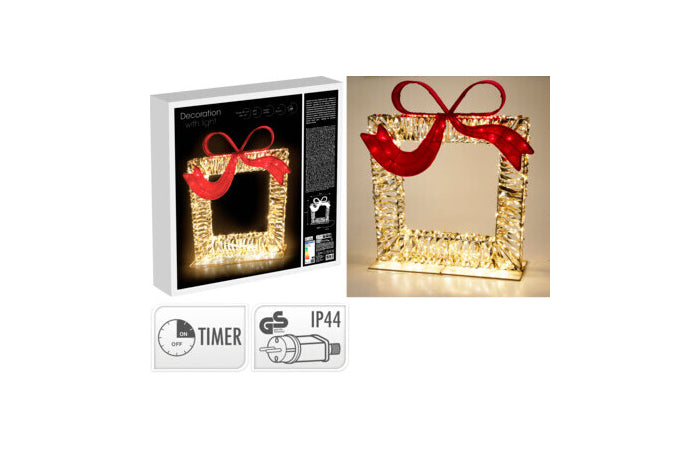 Regalo natalizio luminoso oro con fiocco rosso e 500 LED