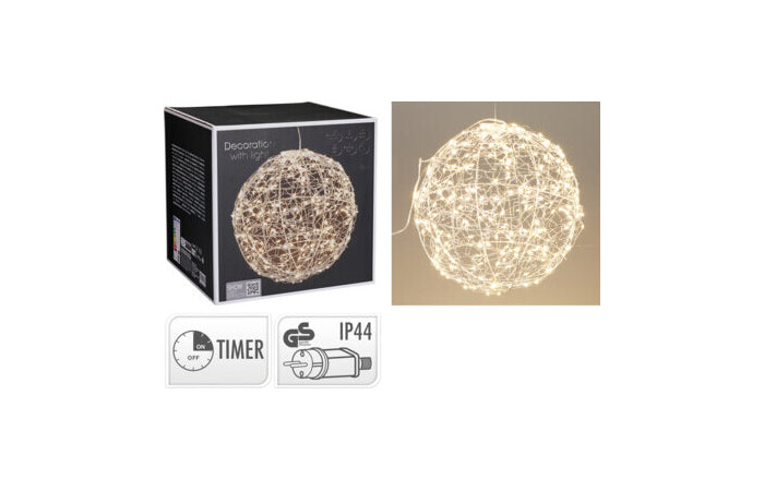 Sfera natalizia argento 25 cm con 300 micro LED e timer