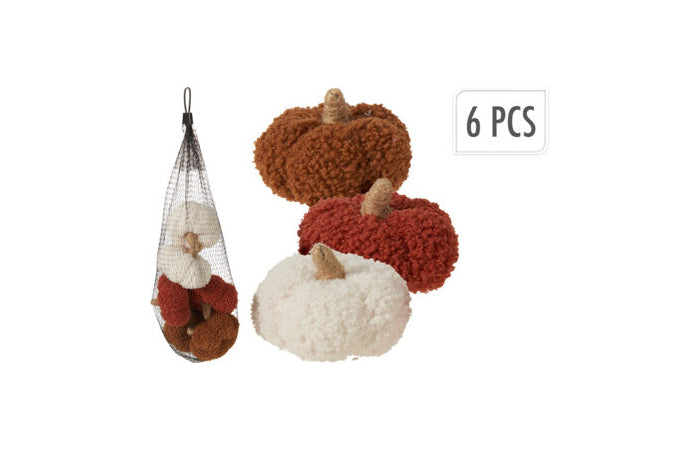 Set 6 zucche decorative in tessuto bouclé 7 cm