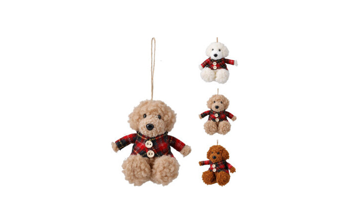 Cane natalizio da appendere con maglione tartan 11 cm