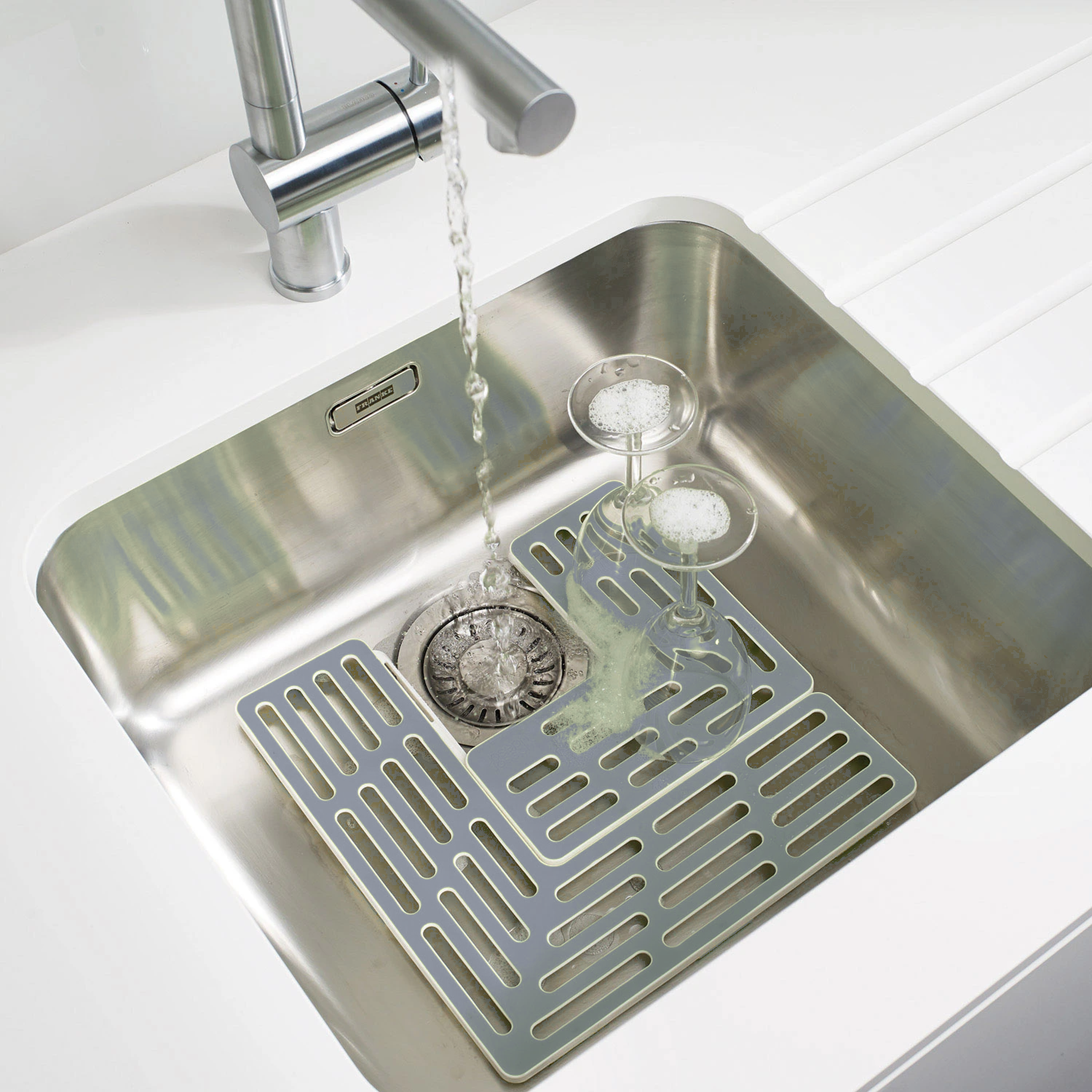 Tappetino protettivo regolabile per lavello in TPR/ABS grigio – Sink Saver