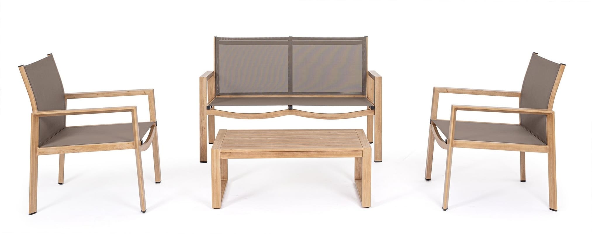 Salotto da giardino completo 4 posti in alluminio effetto legno naturale – Kallen