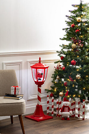 Lampione natalizio rosso e bianco con Babbo Natale 30 LED 90 cm