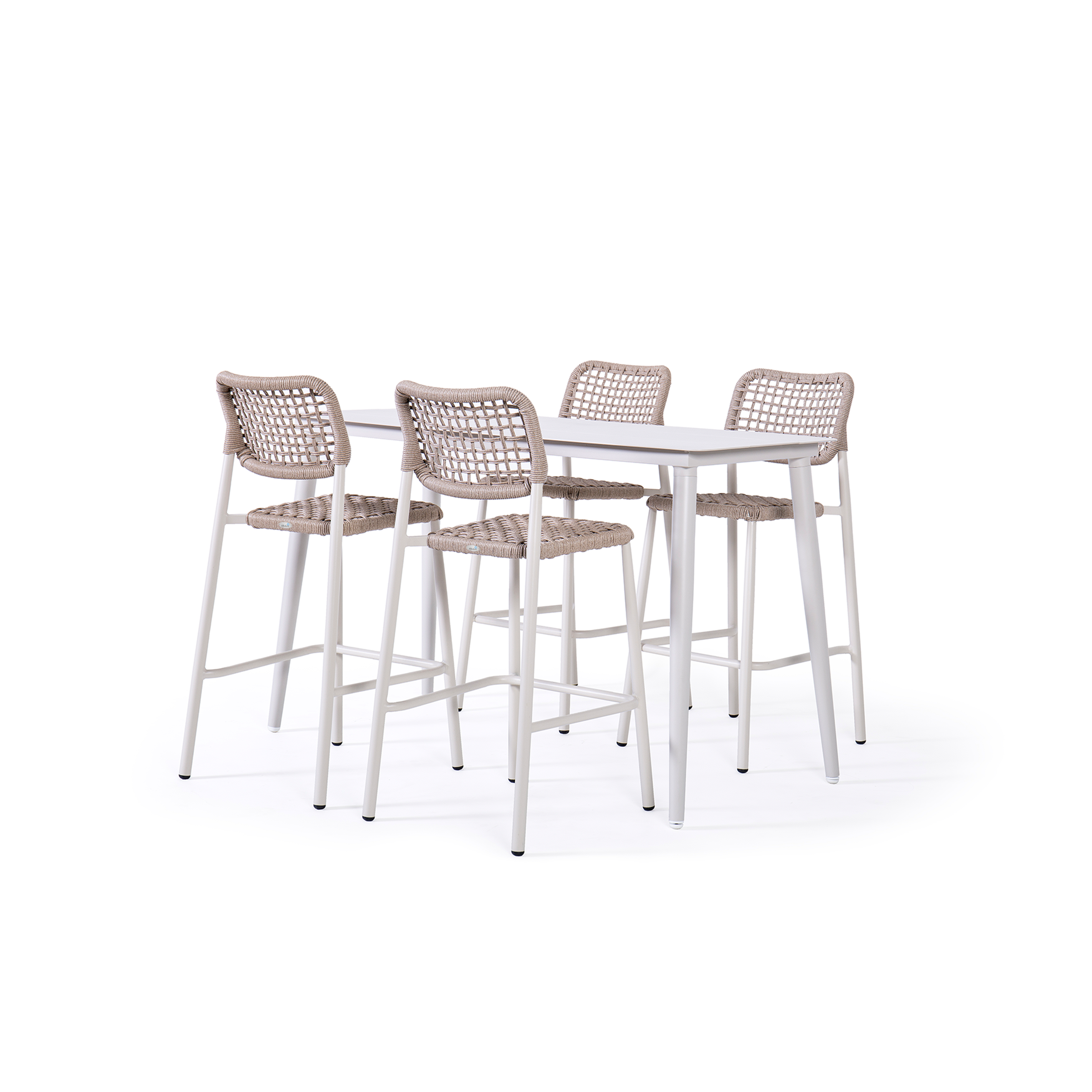 Sgabello bar da giardino in alluminio bianco e corda PE naturale – Simon