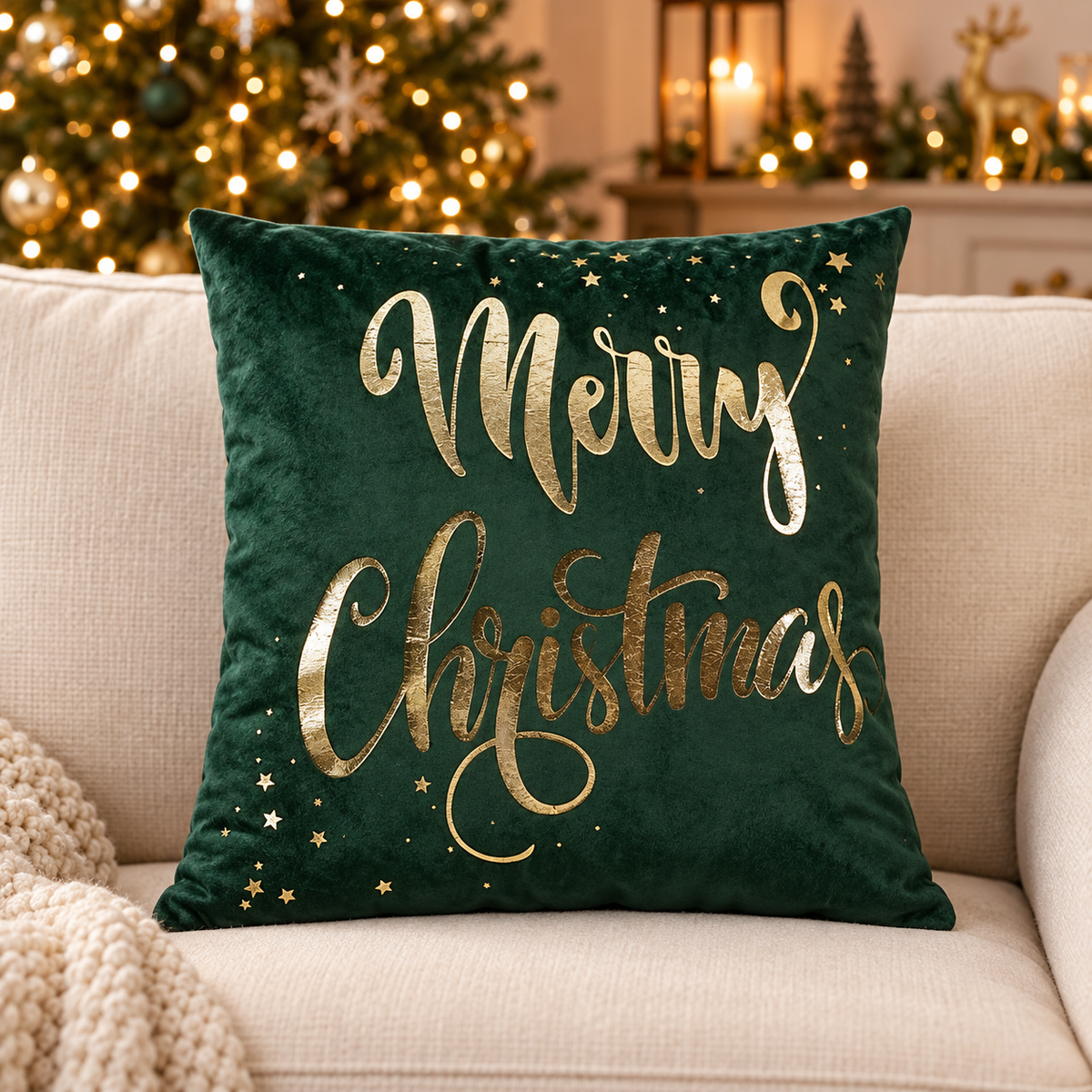 Cuscino natalizio Merry Christmas verde scuro 45 × 45 cm – Mica Decorations