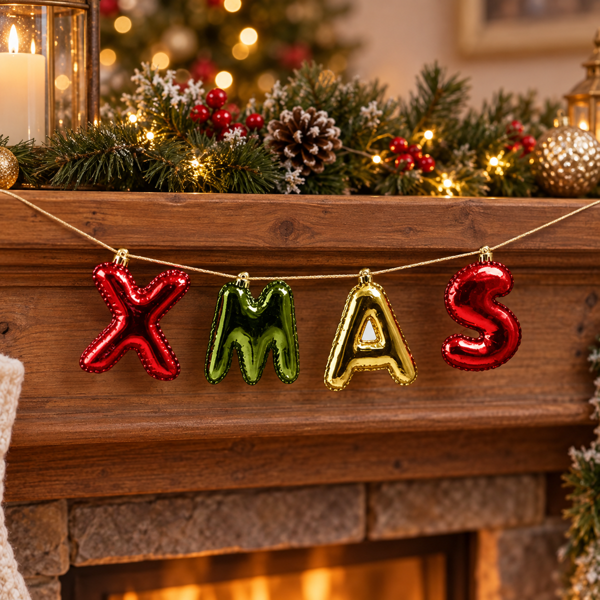 Ghirlanda natalizia XMAS con 4 lettere rosse, verdi e oro – Mica Decorations