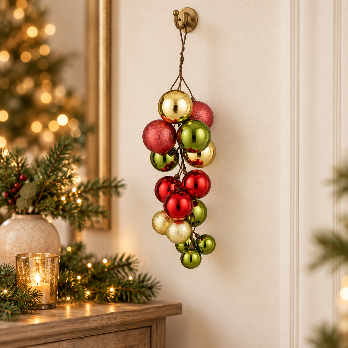 Grappolo natalizio di palline oro, verde e rosso 46 cm – Mica Decorations