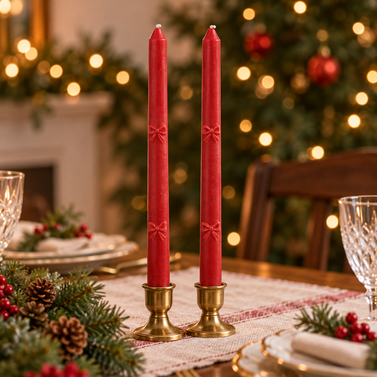 Candela natalizia rossa con fiocchi 25 cm – Mica Decorations