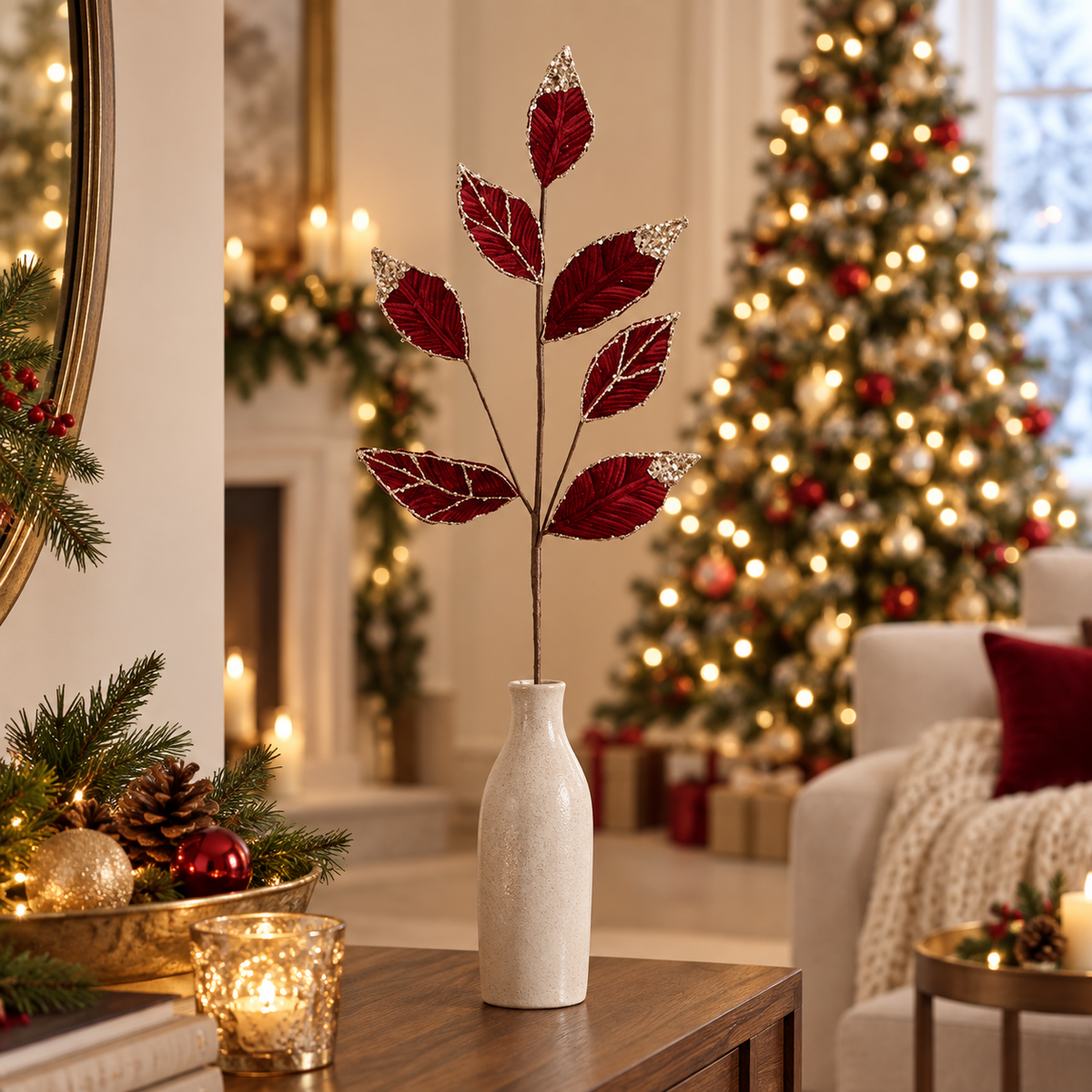 Ramo natalizio bordeaux glitterato 72 cm – Mica Decorations