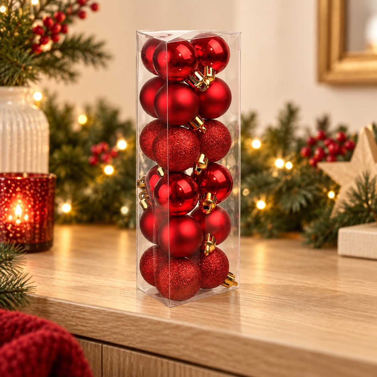 Palline di Natale rosse Ø 3 cm – set da 18