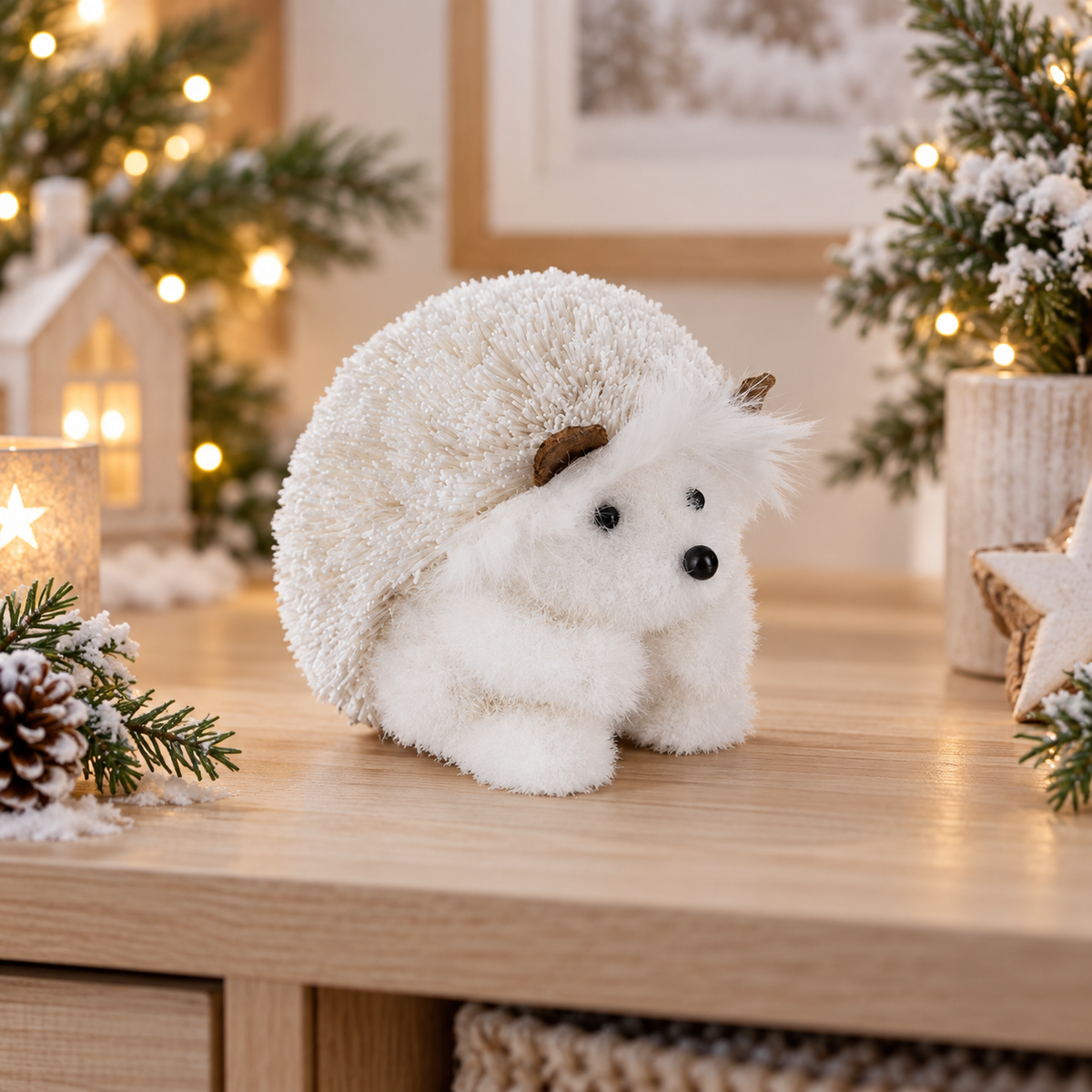 Riccio natalizio bianco decorativo – altezza 13 cm