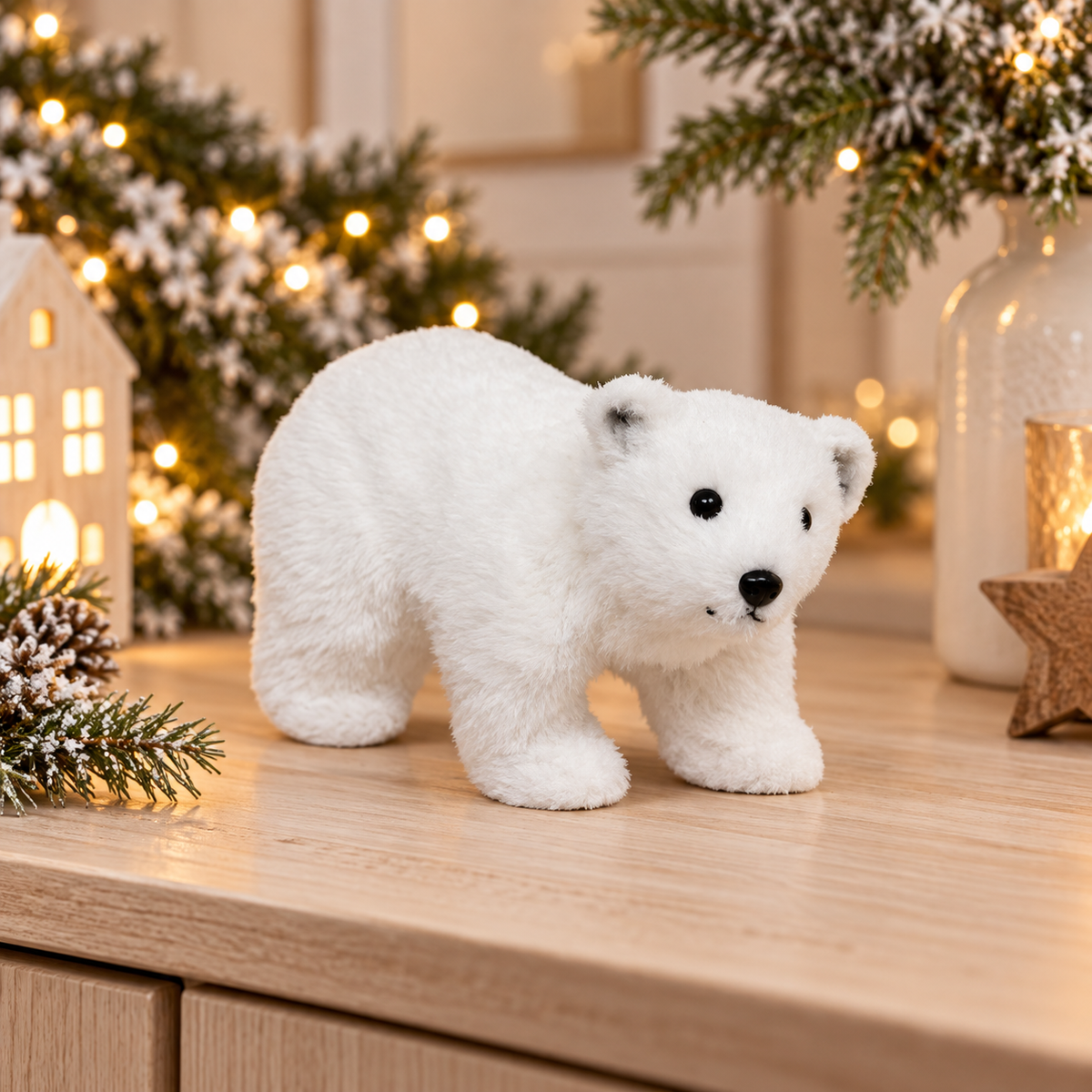 Orso polare natalizio bianco decorativo – lunghezza 21 cm