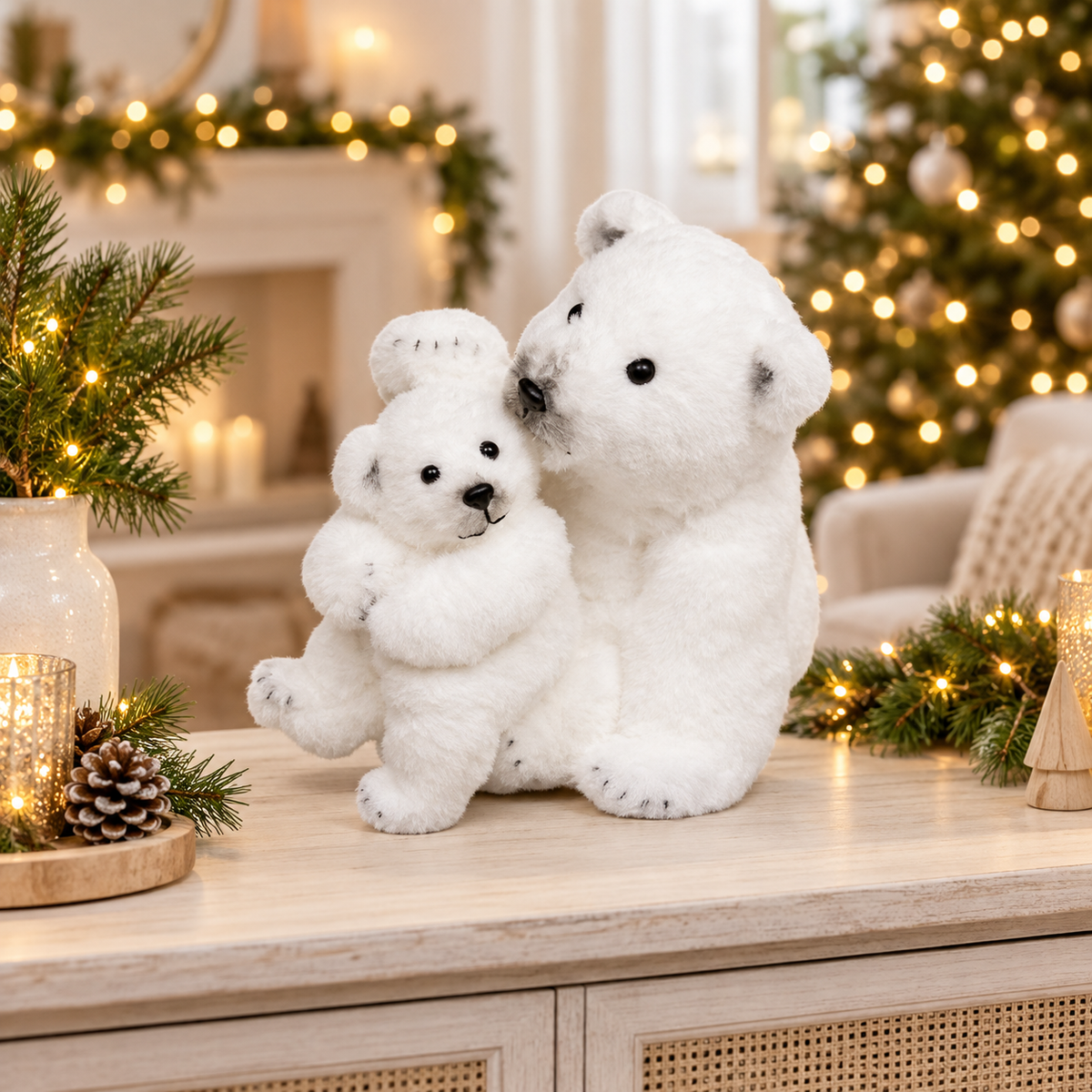 Orso polare natalizio bianco con cucciolo – altezza 27,5 cm