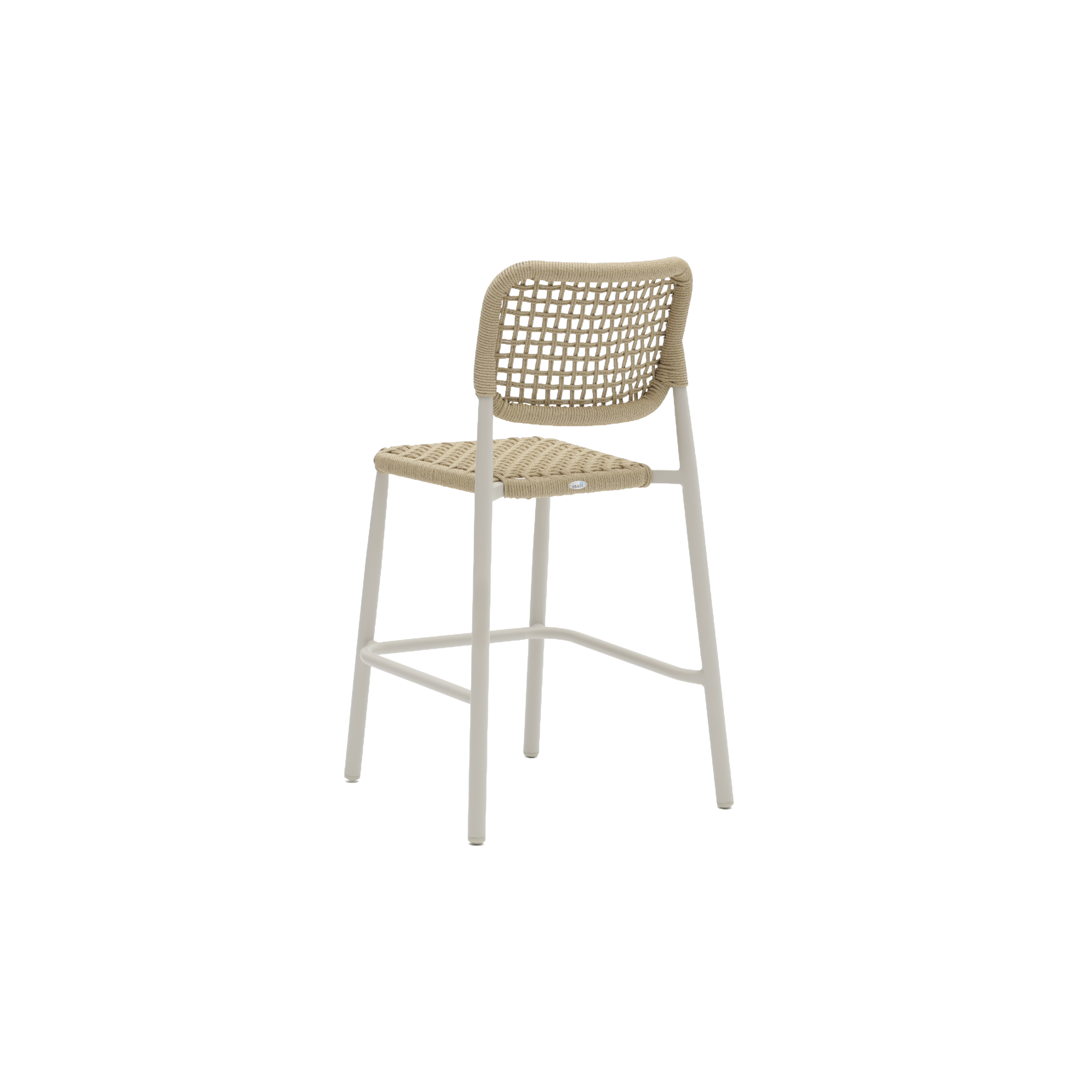 Sgabello bar da giardino in alluminio bianco e corda PE naturale – Simon