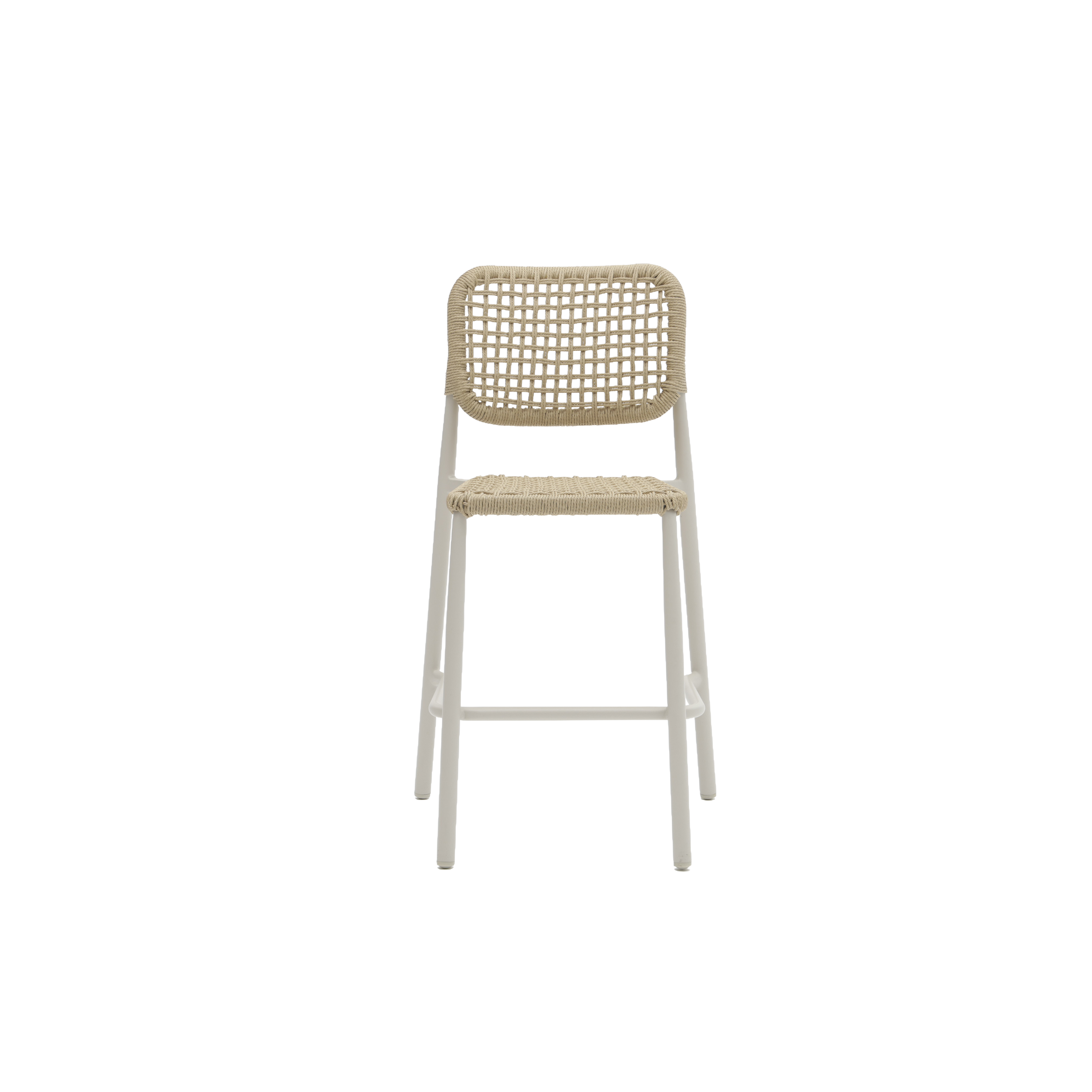Sgabello bar da giardino in alluminio bianco e corda PE naturale – Simon