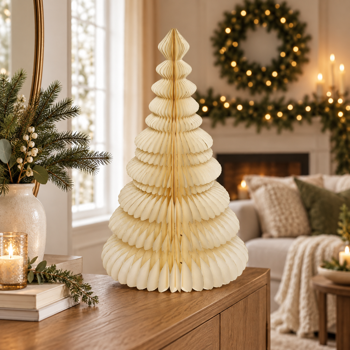 Albero di Natale Kami in carta écru 60 cm