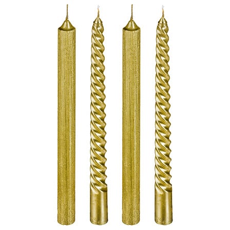 Candele natalizie a stelo oro dritte e a spirale – set da 4, 25 cm
