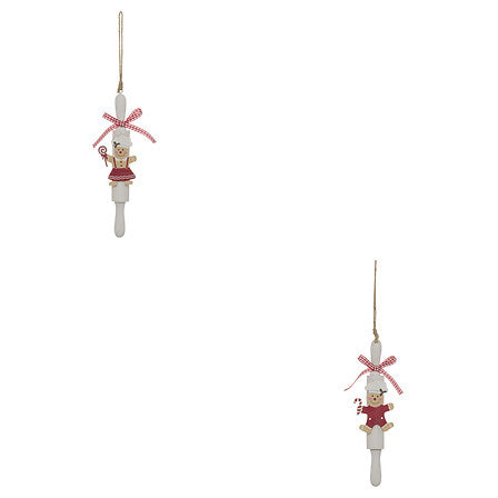 Mattarello natalizio decorativo in legno con biscotto 20 cm