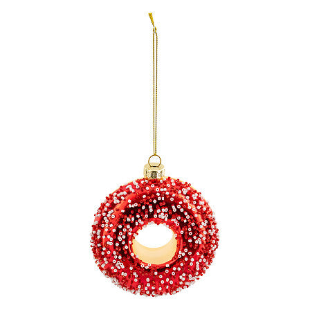 Addobbo natalizio ciambella in vetro rosso 9 cm