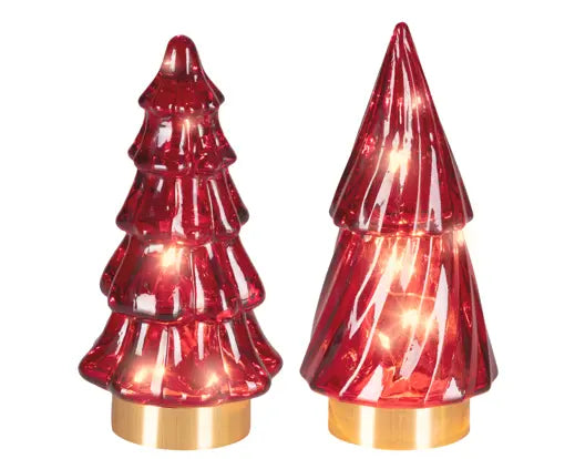 Alberello natalizio in vetro rosso con micro LED 12,8 cm