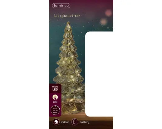 Albero natalizio in vetro oro con 10 micro LED 21 cm