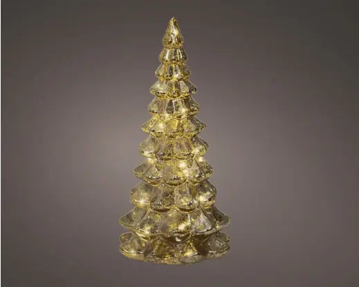 Albero natalizio in vetro oro con 10 micro LED 21 cm