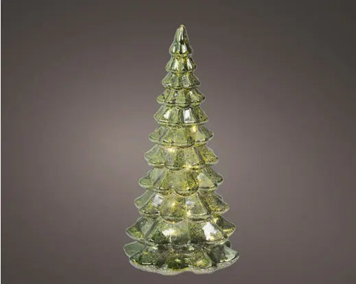 Albero natalizio in vetro verde con 10 micro LED 21 cm