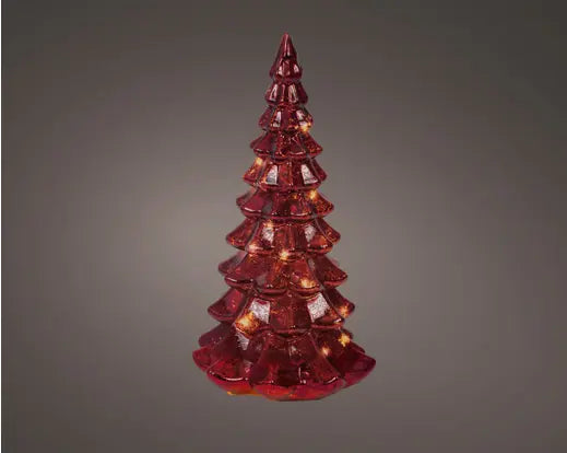 Albero natalizio in vetro rosso con 10 micro LED 21 cm