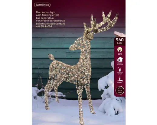 Renna luminosa oro con 960 micro LED da esterno 130 cm