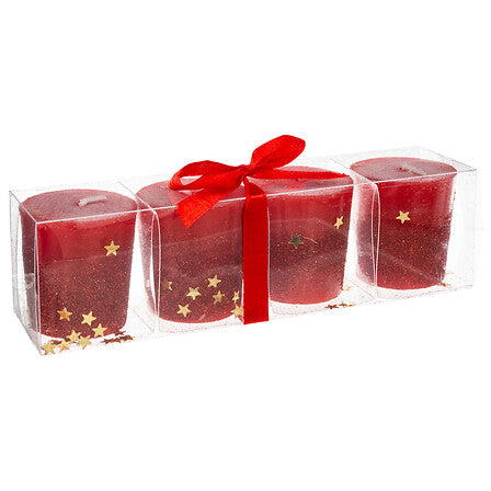 Candele votive natalizie rosse con stelle oro – set da 4