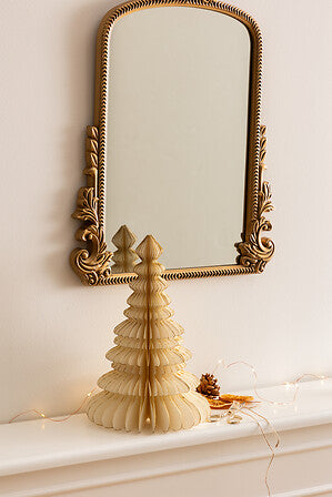 Albero di Natale decorativo in carta avorio con bordi dorati 30 cm