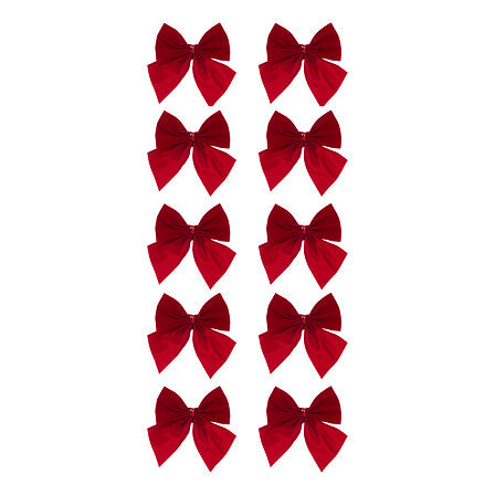 Set 10 mini fiocchi natalizi in velluto rosso