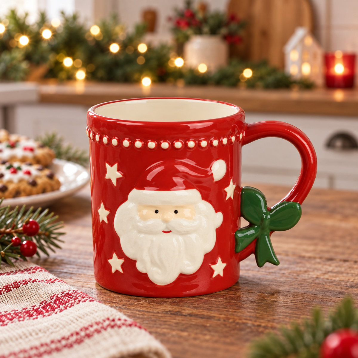 Tazza Babbo Natale con fiocco in dolomite 10 cm – Kaemingk