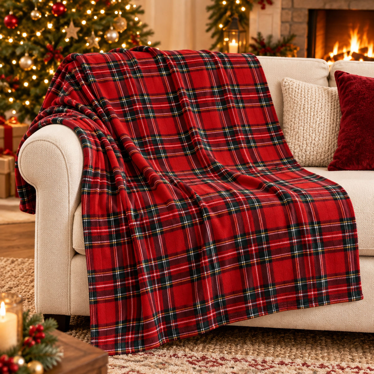 Plaid natalizio tartan rosso in flanella 150 × 200 cm – Kaemingk