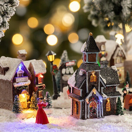 Villaggio natalizio luminoso LED in poliresina – modelli assortiti