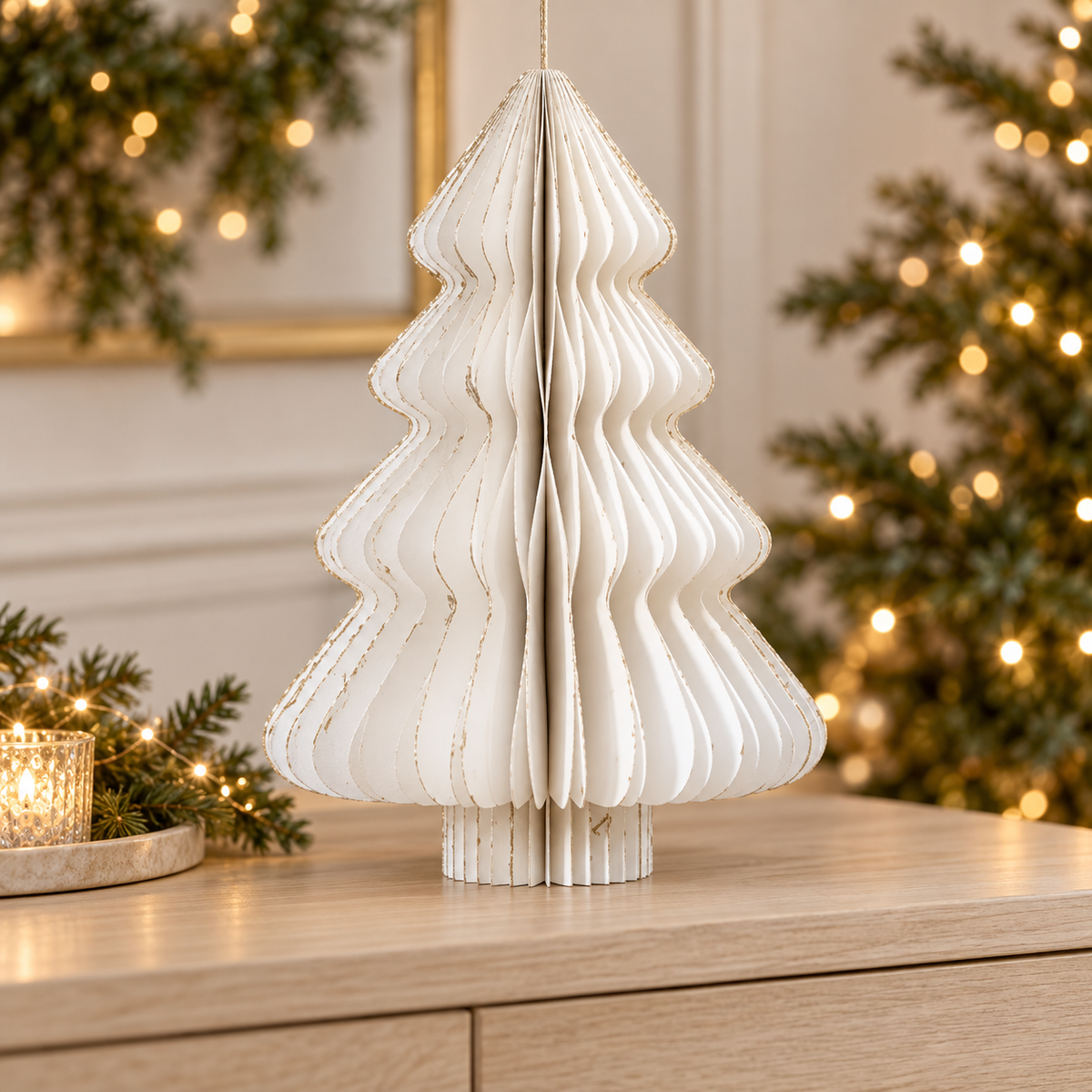 Albero di Natale in carta bianca con glitter champagne 40 cm – Kaemingk