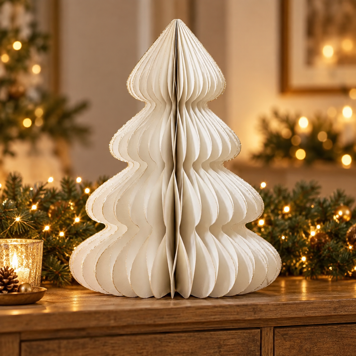Albero di Natale in carta bianca con glitter champagne 60 cm – Kaemingk