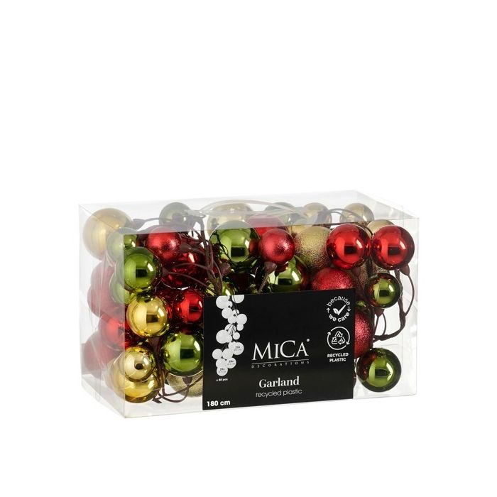 Ghirlanda natalizia di palline infrangibili oro, rosso e verde 180 cm – Mica Decorations