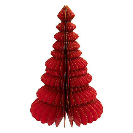 Albero di Natale decorativo in carta rossa con bordi dorati 30 cm